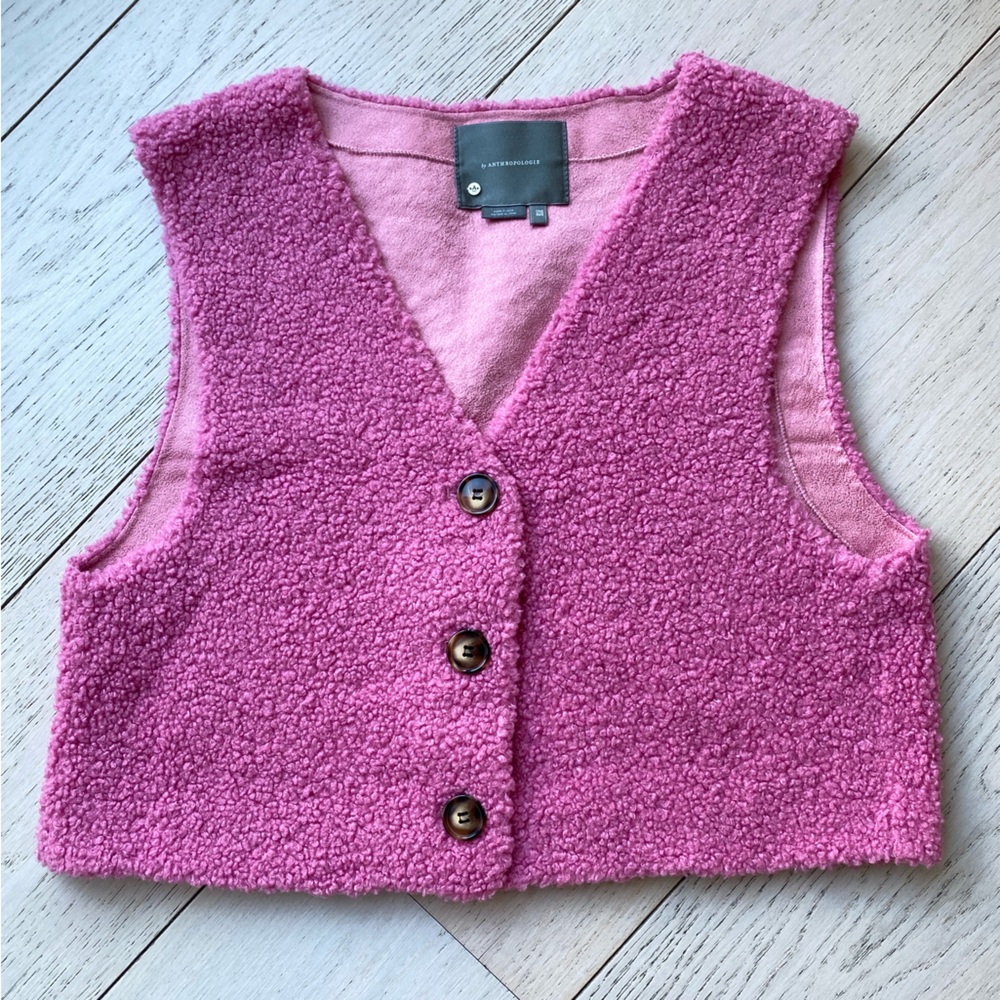 Anthropologie Pink Button-Up Vest